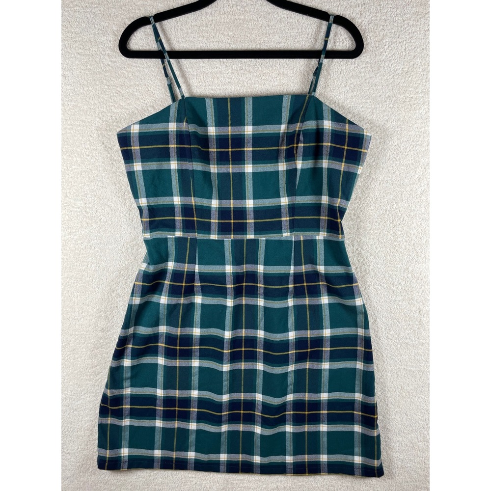 Y2K 90s square‎ neck tartan plaid dress jumper clueless L preppy academic punk